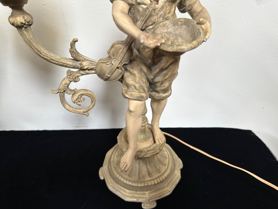 Vintage Pair Of French Painted Cast Metal Table Lamps 21H [Photo 5]