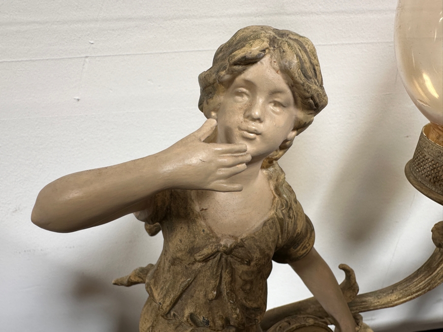 Vintage Pair Of French Painted Cast Metal Table Lamps 21H [Photo 8]