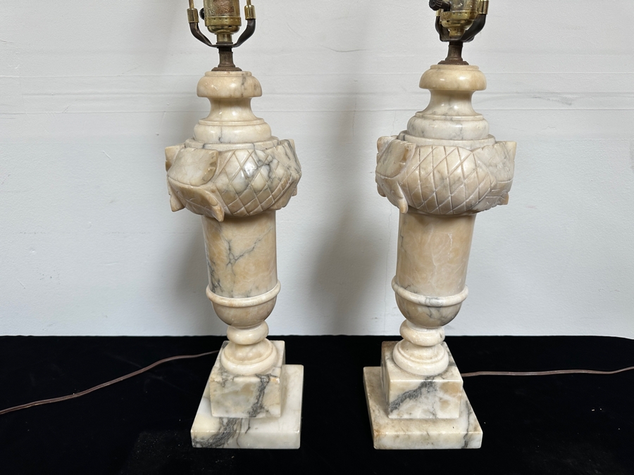 Pair Of Vintage Carved Alabaster Table Lamps - One Lamps Needs Rewiring 29.5'H [Photo 3]