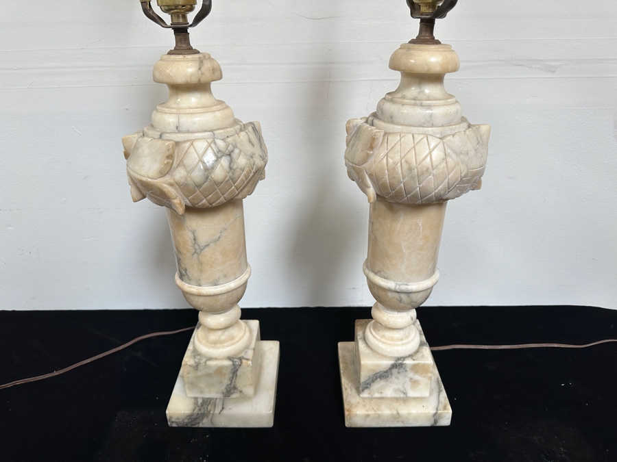 Pair Of Vintage Carved Alabaster Table Lamps - One Lamps Needs Rewiring 29.5'H [Photo 7]