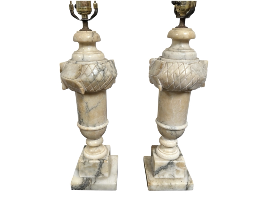 Pair Of Vintage Carved Alabaster Table Lamps - One Lamps Needs Rewiring 29.5'H