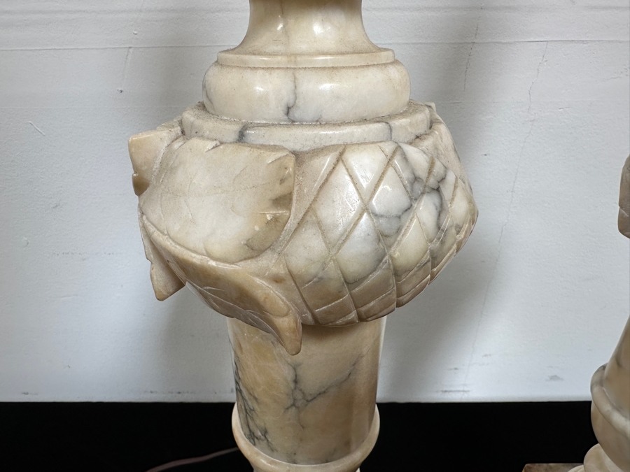 Pair Of Vintage Carved Alabaster Table Lamps - One Lamps Needs Rewiring 29.5'H [Photo 5]