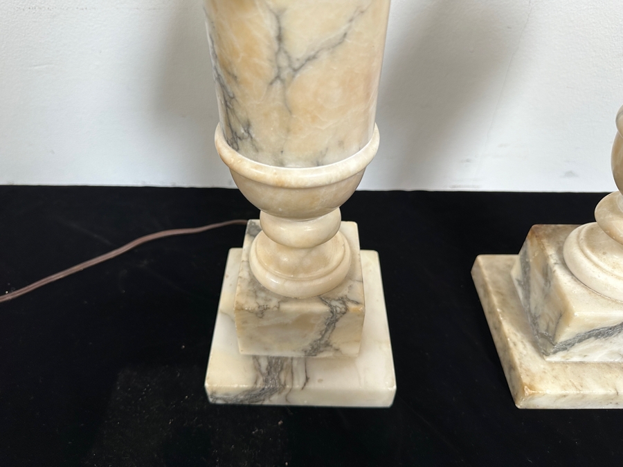 Pair Of Vintage Carved Alabaster Table Lamps - One Lamps Needs Rewiring 29.5'H [Photo 6]