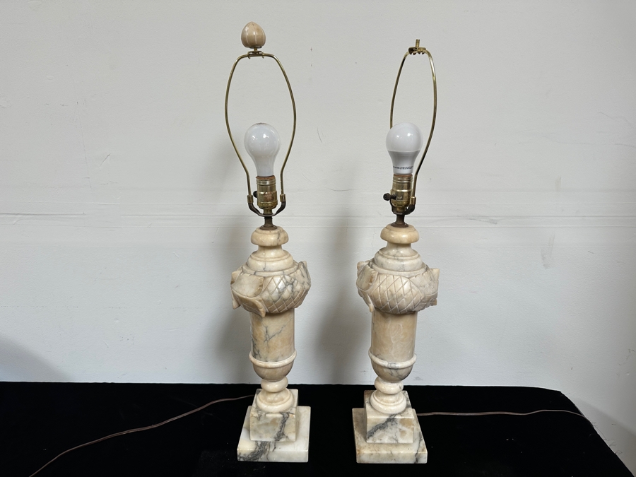 Pair Of Vintage Carved Alabaster Table Lamps - One Lamps Needs Rewiring 29.5'H [Photo 4]