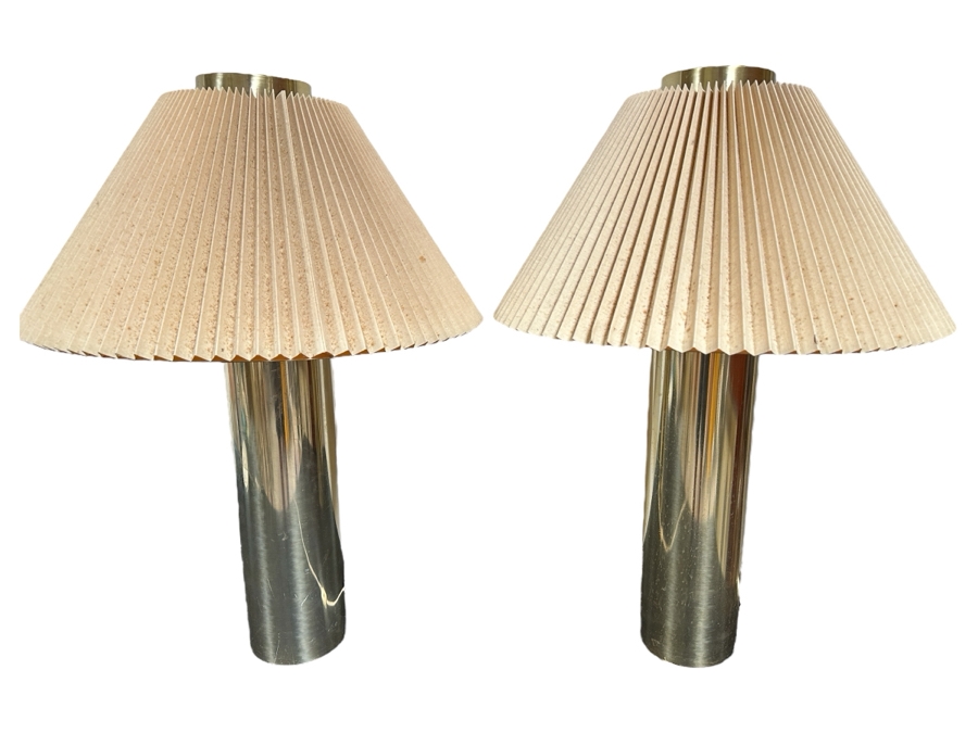 Vintage Cylindrical Brass Table Lamps 28'H