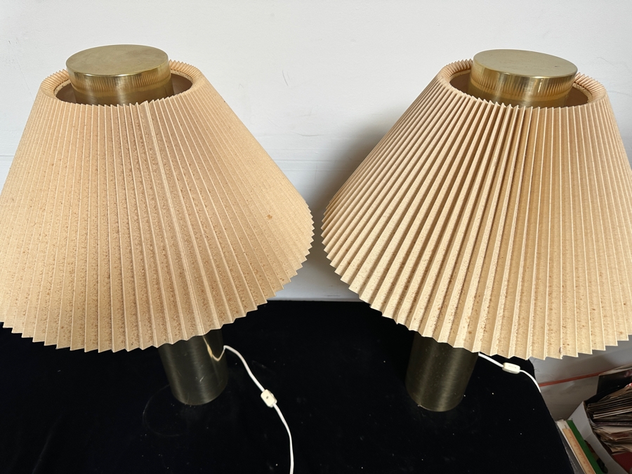 Vintage Cylindrical Brass Table Lamps 28'H [Photo 8]