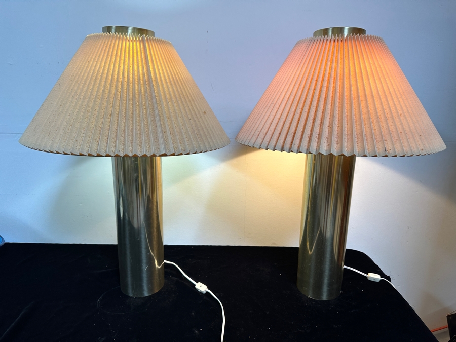 Vintage Cylindrical Brass Table Lamps 28'H [Photo 3]