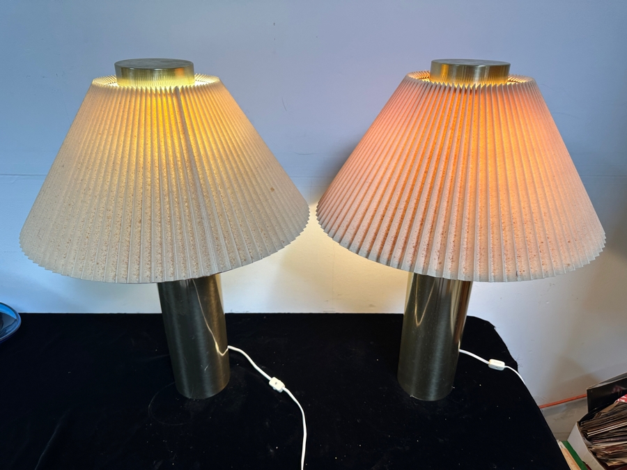 Vintage Cylindrical Brass Table Lamps 28'H [Photo 4]