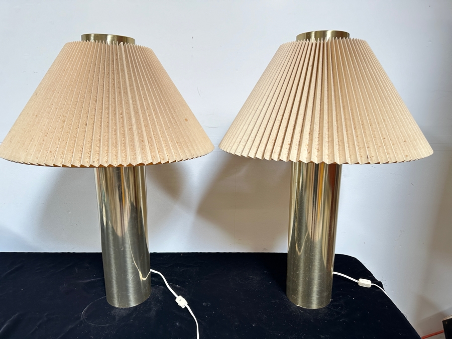 Vintage Cylindrical Brass Table Lamps 28'H [Photo 7]