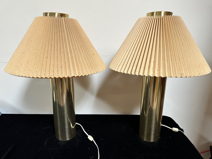 Vintage Cylindrical Brass Table Lamps 28'H [Photo 5]