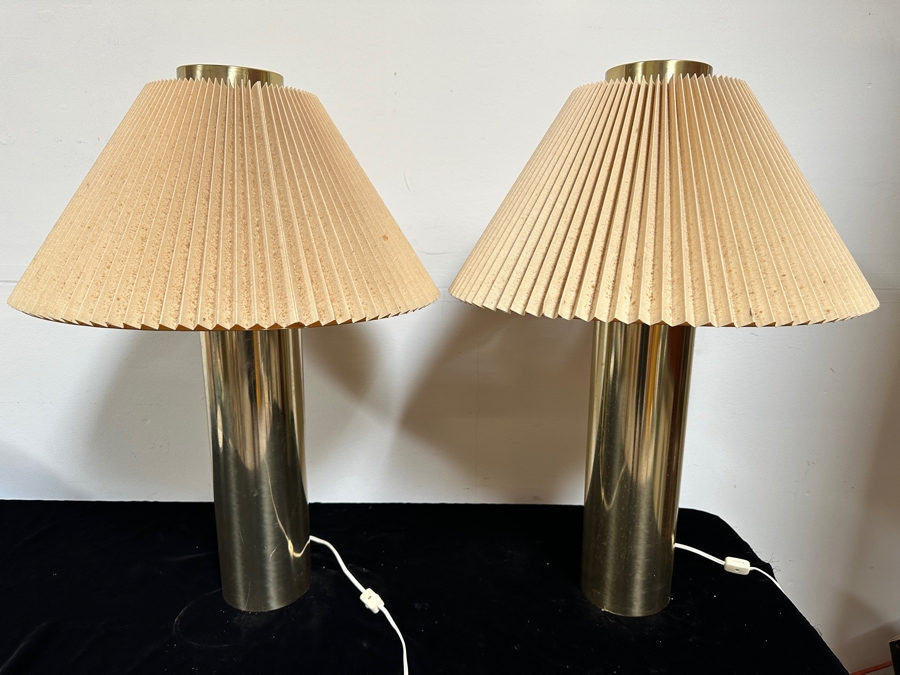 Vintage Cylindrical Brass Table Lamps 28'H [Photo 6]