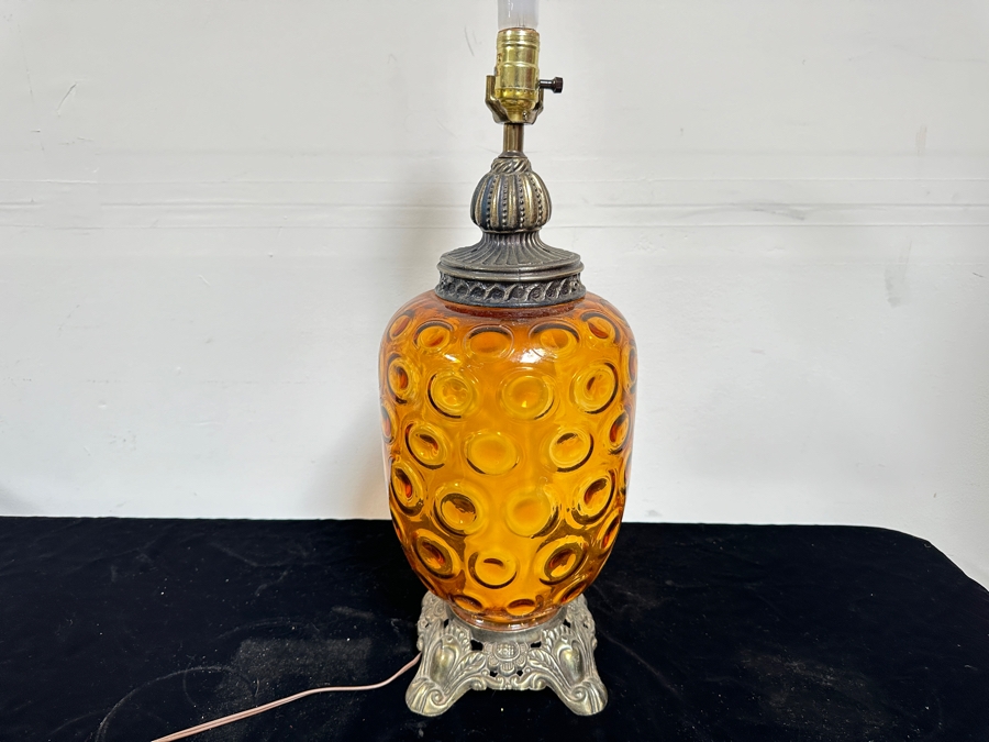 Vintage Mid-Century Amber Glass Table Lamp 25'H [Photo 7]
