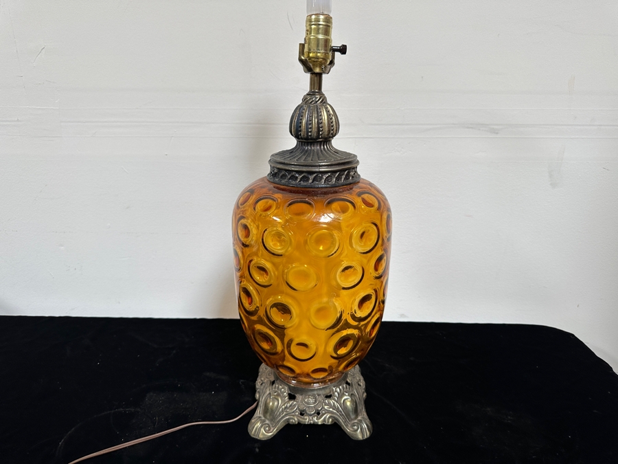 Vintage Mid-Century Amber Glass Table Lamp 25'H [Photo 6]