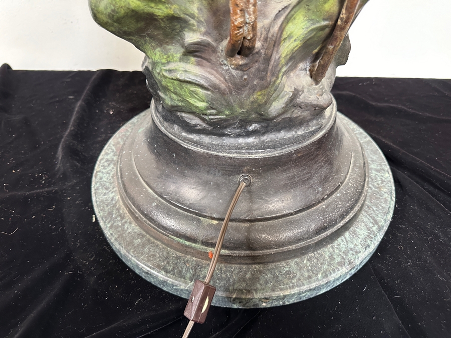 Auguste Moreau (1834-1917, French) Bronze Sculpture Lamp With Marble Base Lady With Wheat With Translucent Glass Flower Shades 38'H [Photo 18]