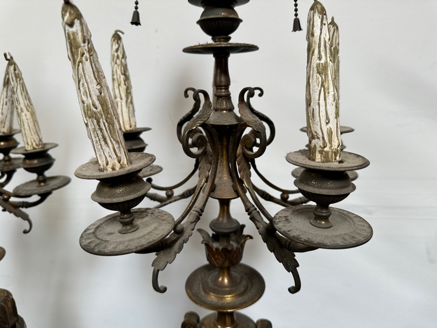 Antique Pair Of French Empire Bronze & Slate Candelabras Converted Into Lamps 38'H [Photo 15]