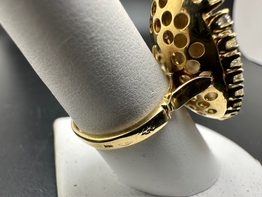 Stunning 14k Opal Triplet & Diamond Ring - Opal Measures 25 X 11.5mm, Diamonds Single Cut, Round Brilliant 1.50ctw Size 8.5 9.6g [Photo 11]