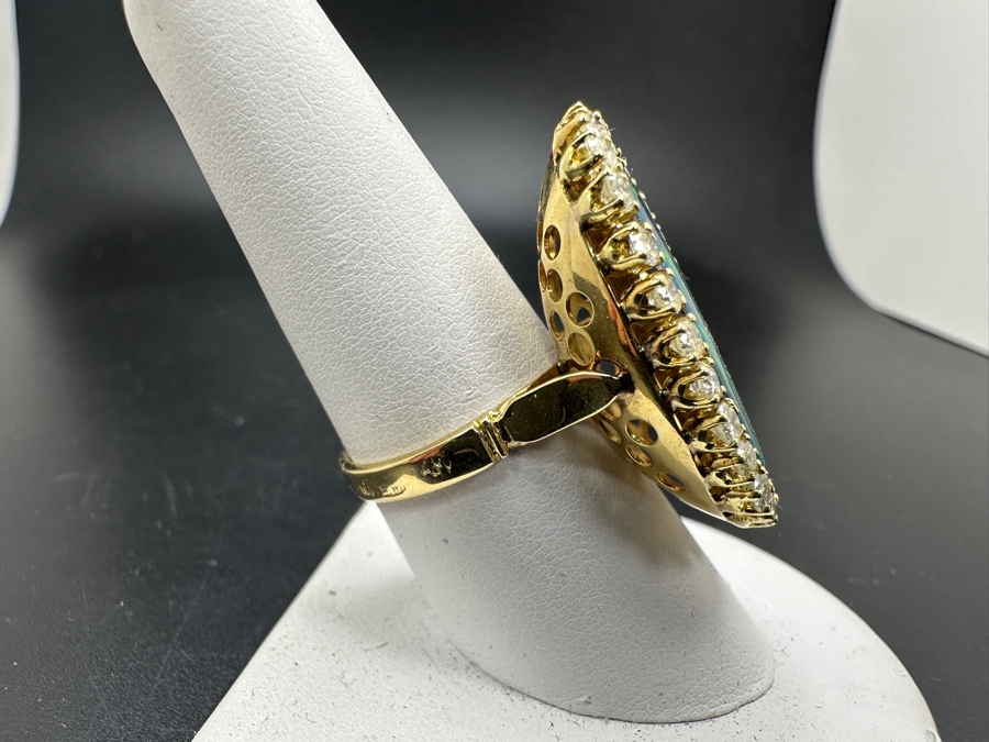 Stunning 14k Opal Triplet & Diamond Ring - Opal Measures 25 X 11.5mm, Diamonds Single Cut, Round Brilliant 1.50ctw Size 8.5 9.6g [Photo 10]