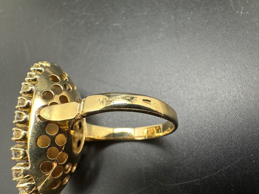 Stunning 14k Opal Triplet & Diamond Ring - Opal Measures 25 X 11.5mm, Diamonds Single Cut, Round Brilliant 1.50ctw Size 8.5 9.6g [Photo 14]