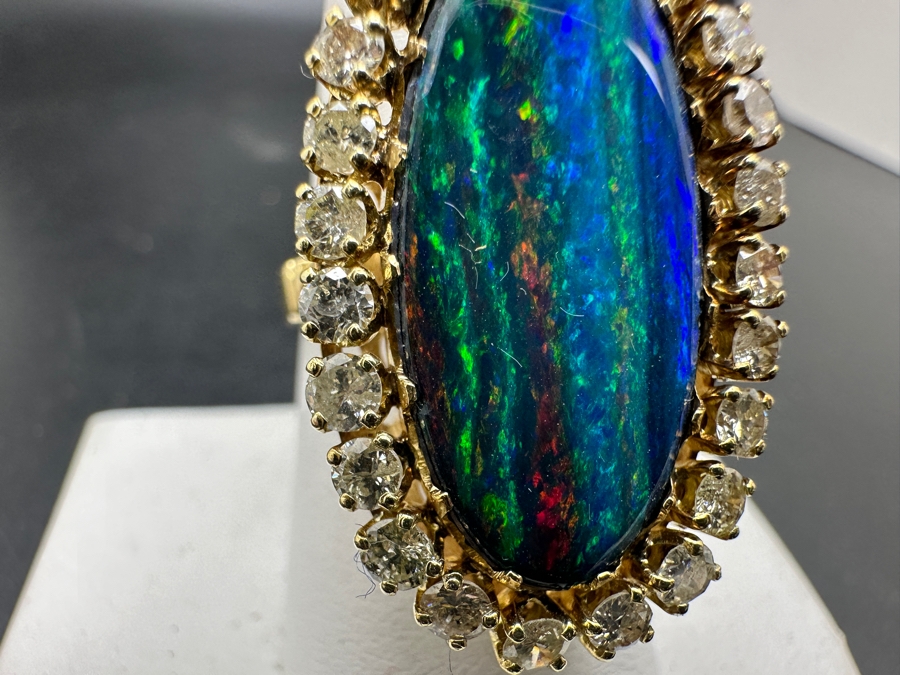Stunning 14k Opal Triplet & Diamond Ring - Opal Measures 25 X 11.5mm, Diamonds Single Cut, Round Brilliant 1.50ctw Size 8.5 9.6g [Photo 7]