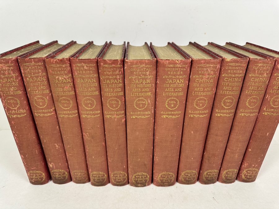 Antique 1901 Hardcover Book Set Author's Edition Limited To 1,000 Sets Oriental Series Japan And China By Captain F. Brinkley 11 Books - Missing Japan Volume 6 Book - Published In Boston By J. B. Millet Co. [Photo 2]