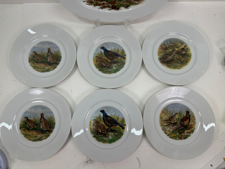 (6) Heinrich Germany 9.75' Bird Quai+l Plates & (1) Lorenz Hutschen Reuther Germany Bird Quail Serving Platter 14.5'W [Photo 2]