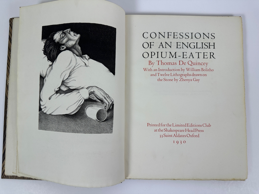 Vintage 1930 Limited Edition Hardcover Book Confessions Of An English Opium-Eater By Thomas De Quincey Printed For The Limited Editions Club At The Shakespeare Head Press Signed By Illustrator Zhenya Gay (1906-1978) And B. H. Newdigate [Photo 3]