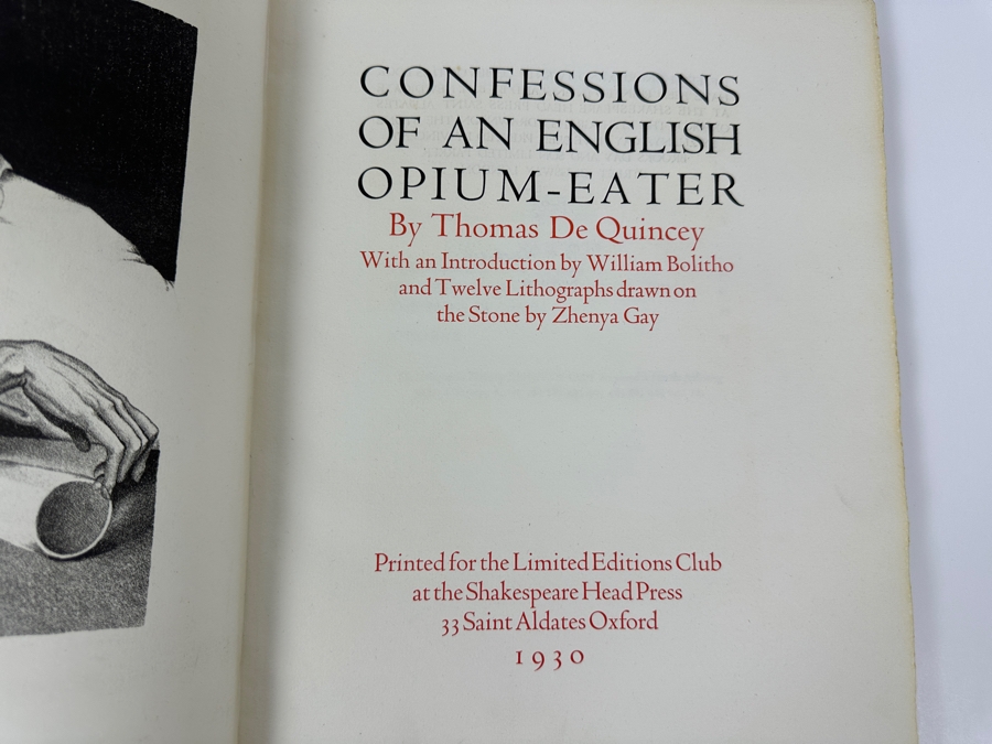 Vintage 1930 Limited Edition Hardcover Book Confessions Of An English Opium-Eater By Thomas De Quincey Printed For The Limited Editions Club At The Shakespeare Head Press Signed By Illustrator Zhenya Gay (1906-1978) And B. H. Newdigate [Photo 4]