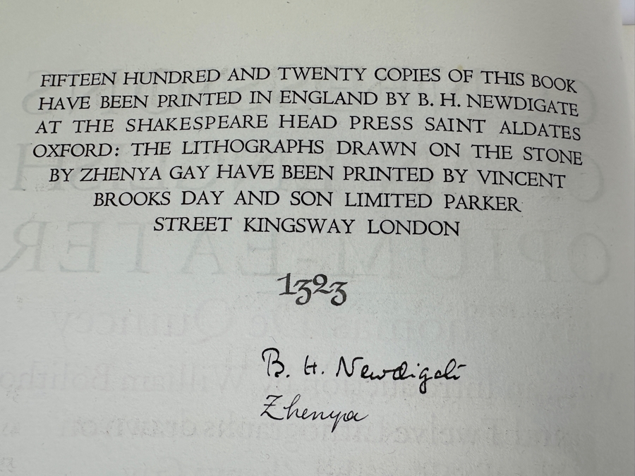 Vintage 1930 Limited Edition Hardcover Book Confessions Of An English Opium-Eater By Thomas De Quincey Printed For The Limited Editions Club At The Shakespeare Head Press Signed By Illustrator Zhenya Gay (1906-1978) And B. H. Newdigate [Photo 5]