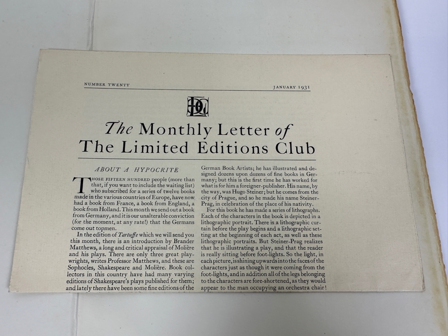 Vintage 1930 Limited Edition Hardcover Book Tartuffe Or The Hypocrite By Moliere Illustrations By Hugo Steiner-Prag (1880-1945) Signed By Hugo Steiner-Prag [Photo 6]