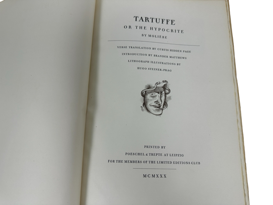 Vintage 1930 Limited Edition Hardcover Book Tartuffe Or The Hypocrite By Moliere Illustrations By Hugo Steiner-Prag (1880-1945) Signed By Hugo Steiner-Prag