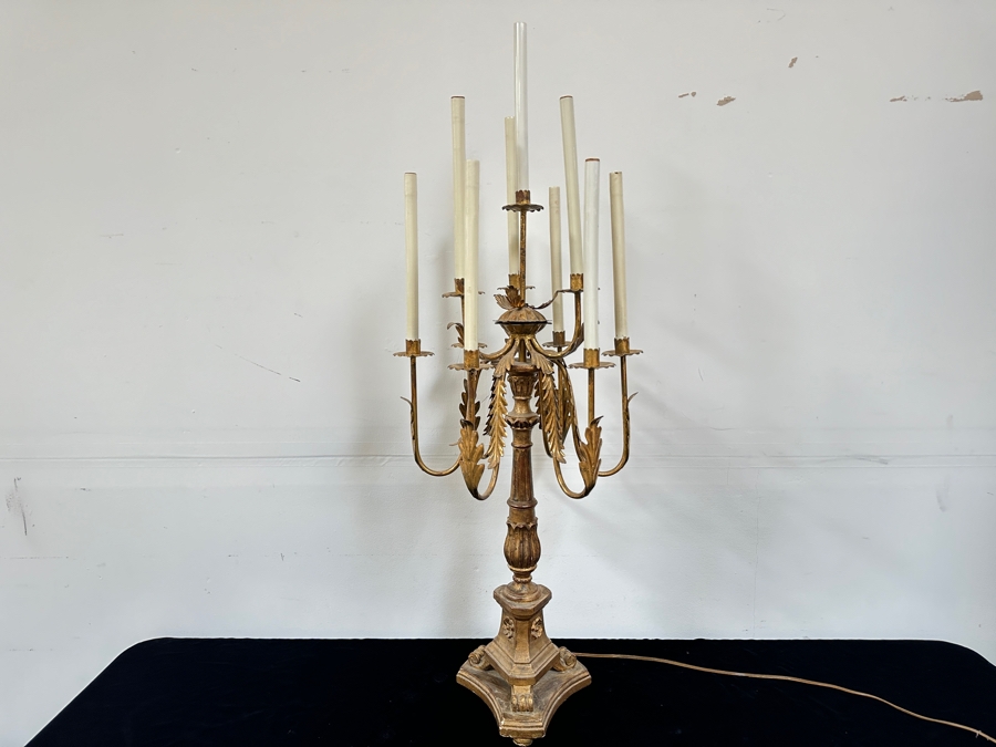 Vintage French Gilt Wooden And Metal Candelabra Converted To A Lamp - Needs Rewiring 48'H