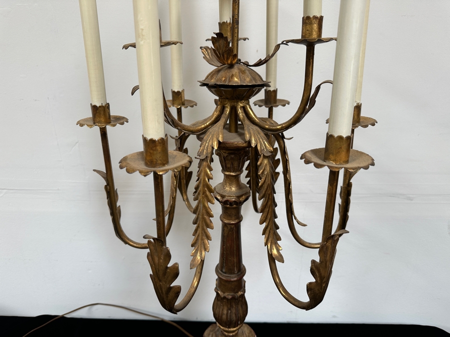 Vintage French Gilt Wooden And Metal Candelabra Converted To A Lamp - Needs Rewiring 48'H [Photo 8]