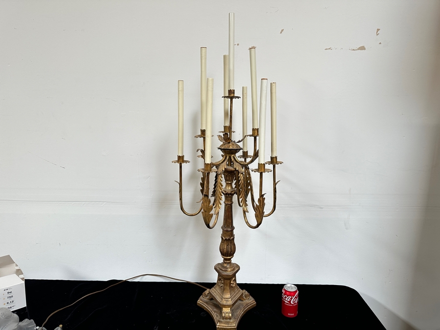 Vintage French Gilt Wooden And Metal Candelabra Converted To A Lamp - Needs Rewiring 48'H [Photo 7]