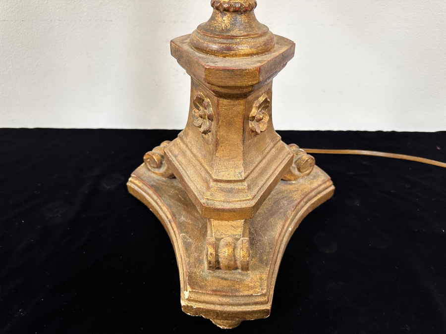 Vintage French Gilt Wooden And Metal Candelabra Converted To A Lamp - Needs Rewiring 48'H [Photo 5]