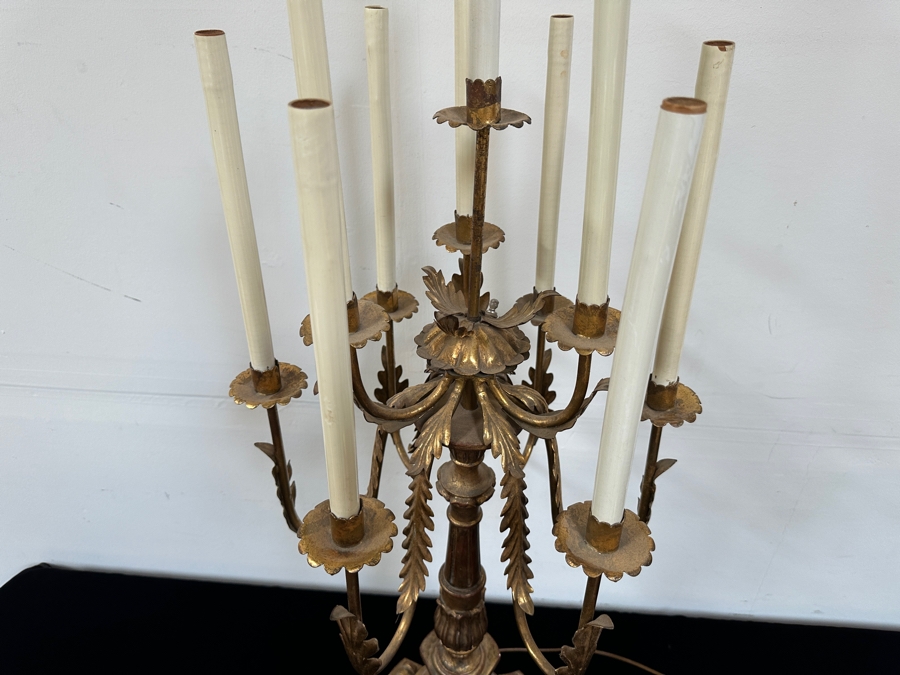 Vintage French Gilt Wooden And Metal Candelabra Converted To A Lamp - Needs Rewiring 48'H [Photo 4]