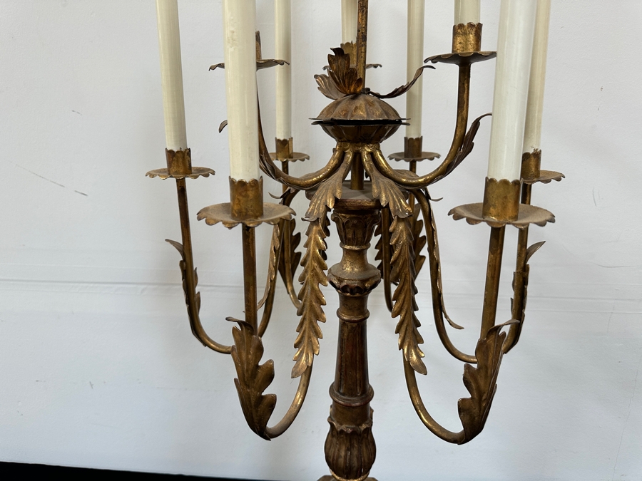 Vintage French Gilt Wooden And Metal Candelabra Converted To A Lamp - Needs Rewiring 48'H [Photo 3]