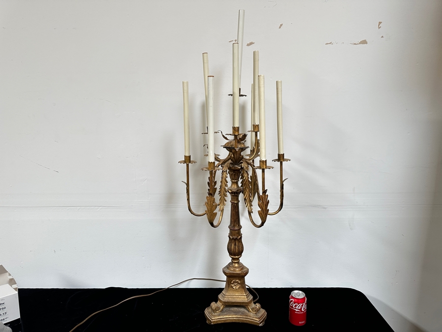 Vintage French Gilt Wooden And Metal Candelabra Converted To A Lamp - Needs Rewiring 48'H [Photo 10]