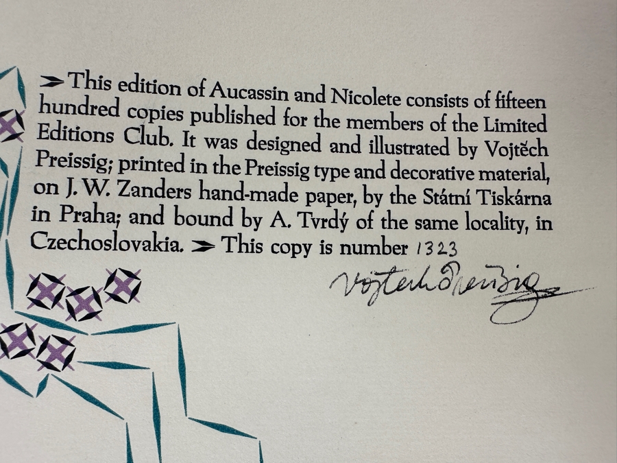 Vintage 1931 Limited Edition Signed Book Aucassin And Nicolete In English By Andrew Lang By The Limited Editions Club Of New York Illustrated And Hand Signed By Vojtech Preissig (1873-1944 (Died In Dachau Concentration Camp), Czech) [Photo 11]
