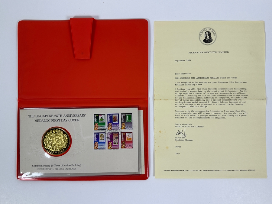 The Singapore 25th Anniversary Medallic First Day Cover Limited Edition 24k Gold On Bronze [Photo 2]