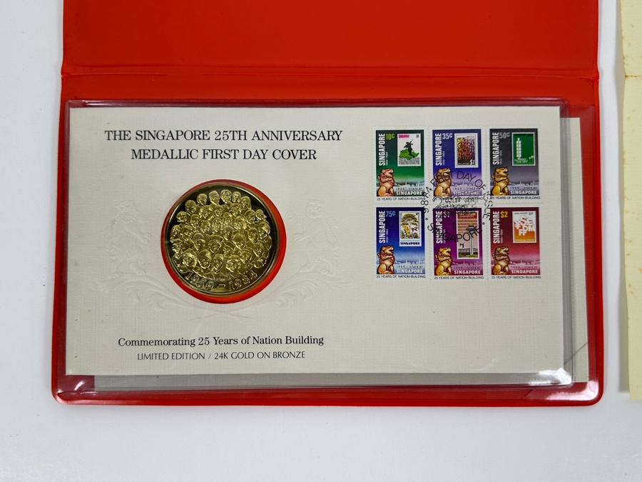 The Singapore 25th Anniversary Medallic First Day Cover Limited Edition 24k Gold On Bronze [Photo 3]