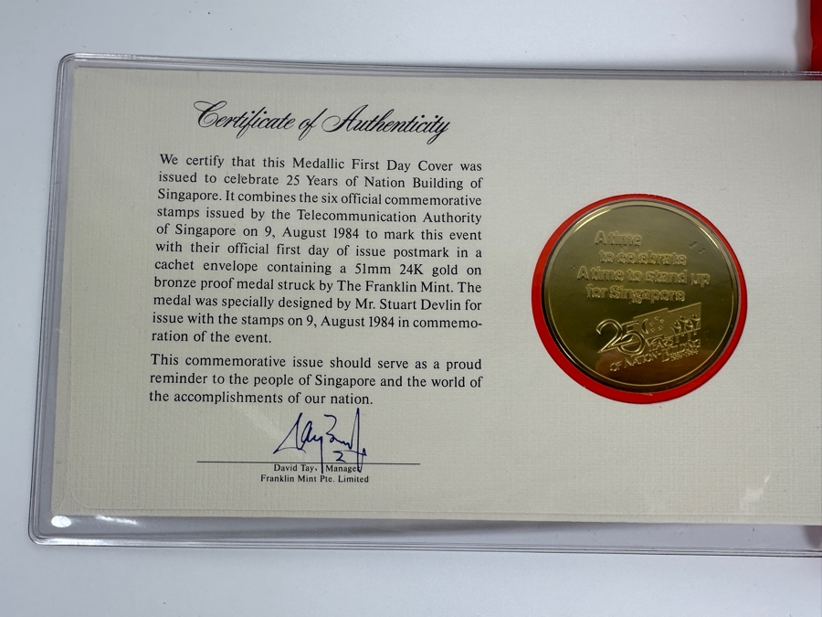 The Singapore 25th Anniversary Medallic First Day Cover Limited Edition 24k Gold On Bronze [Photo 11]