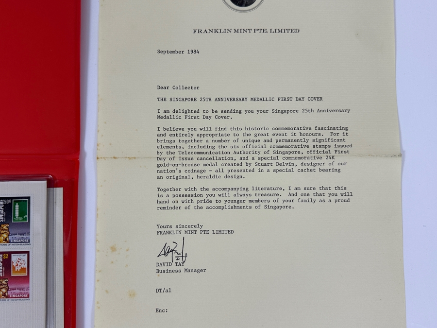 The Singapore 25th Anniversary Medallic First Day Cover Limited Edition 24k Gold On Bronze [Photo 8]