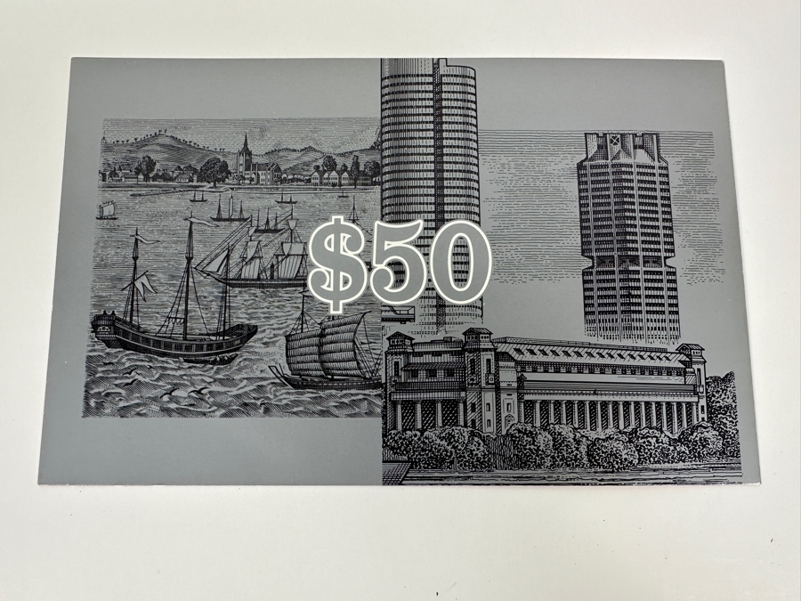 Mint Uncirculated Singapore Commemorative $50 Note Fifty Dollars First Issued In Singapore To Celebrate The Nation's 25th Year Of Independence Limited To 300,000 With 9 August 1990 Anniversary Date Featuring Hologram Of Yusof Bin Ishak [Photo 8]