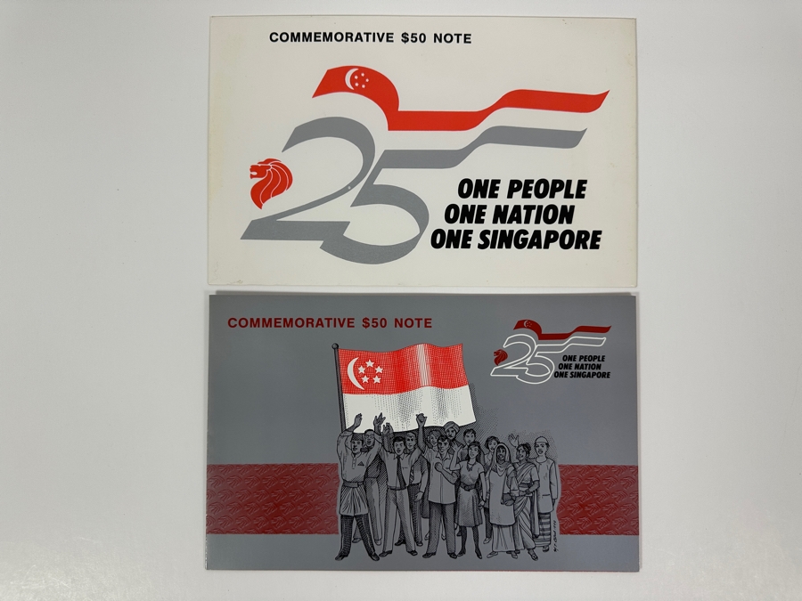 Mint Uncirculated Singapore Commemorative $50 Note Fifty Dollars First Issued In Singapore To Celebrate The Nation's 25th Year Of Independence Limited To 300,000 With 9 August 1990 Anniversary Date Featuring Hologram Of Yusof Bin Ishak [Photo 6]