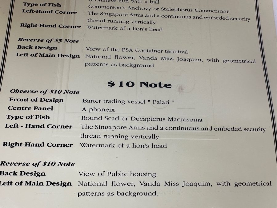Mint Uncirculated 'Ship' Series Singapore Currency Notes (1) $5 Note And (2) $10 Notes Paying Tribute To Merchant Shipping To The Busiest Shipping Port In The World Released on 11th Of November 1994 Limited To 5,000 Sets [Photo 6]
