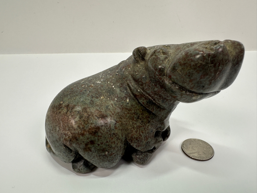 Hand Carved Stone Hippopotamus Signed Picket 4'W X 3.25'H [Photo 2]
