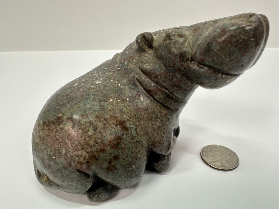 Hand Carved Stone Hippopotamus Signed Picket 4'W X 3.25'H [Photo 5]