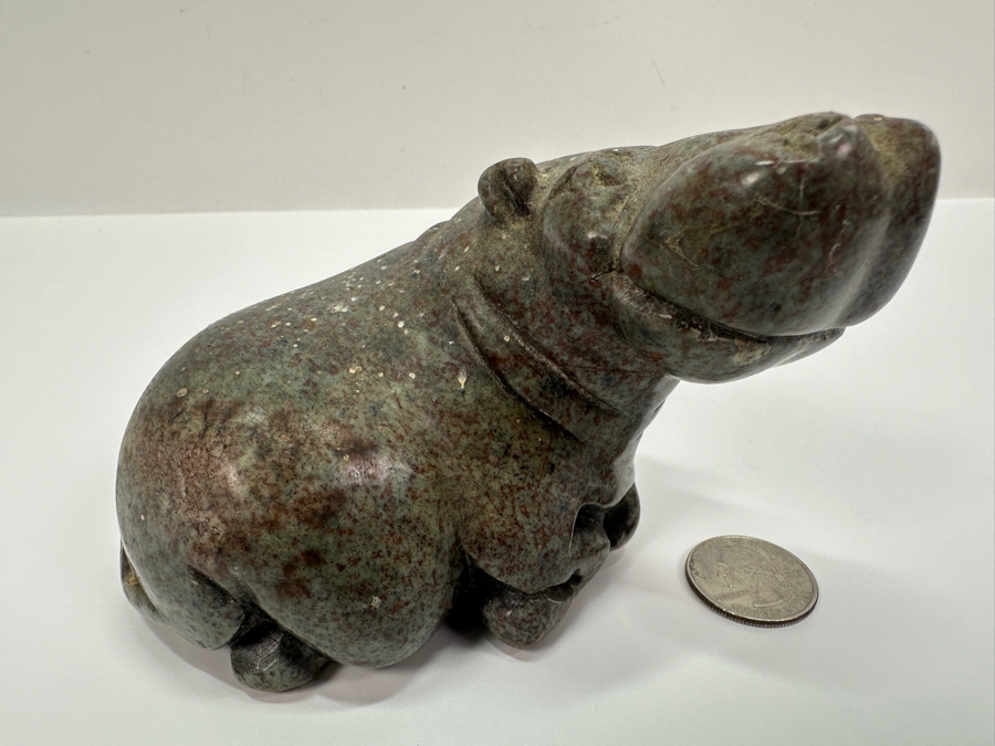 Hand Carved Stone Hippopotamus Signed Picket 4'W X 3.25'H [Photo 3]