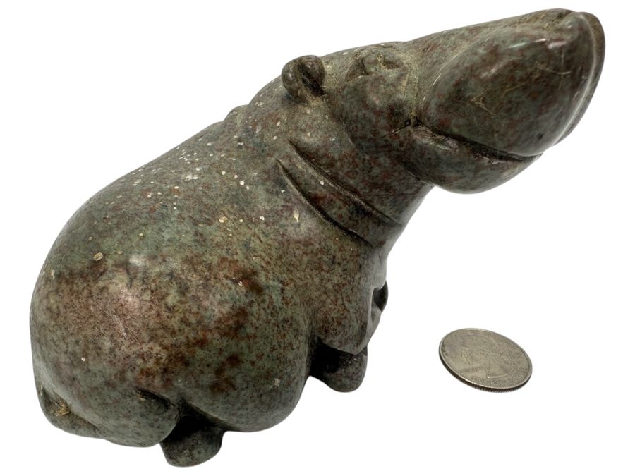 Hand Carved Stone Hippopotamus Signed Picket 4'W X 3.25'H