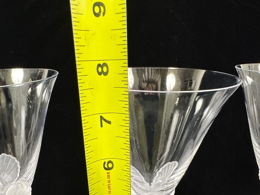 Set of (4) Sasaki Wings Clear Water/Wine Glasses with Frosted Dove Stems 7.5'H [Photo 6]